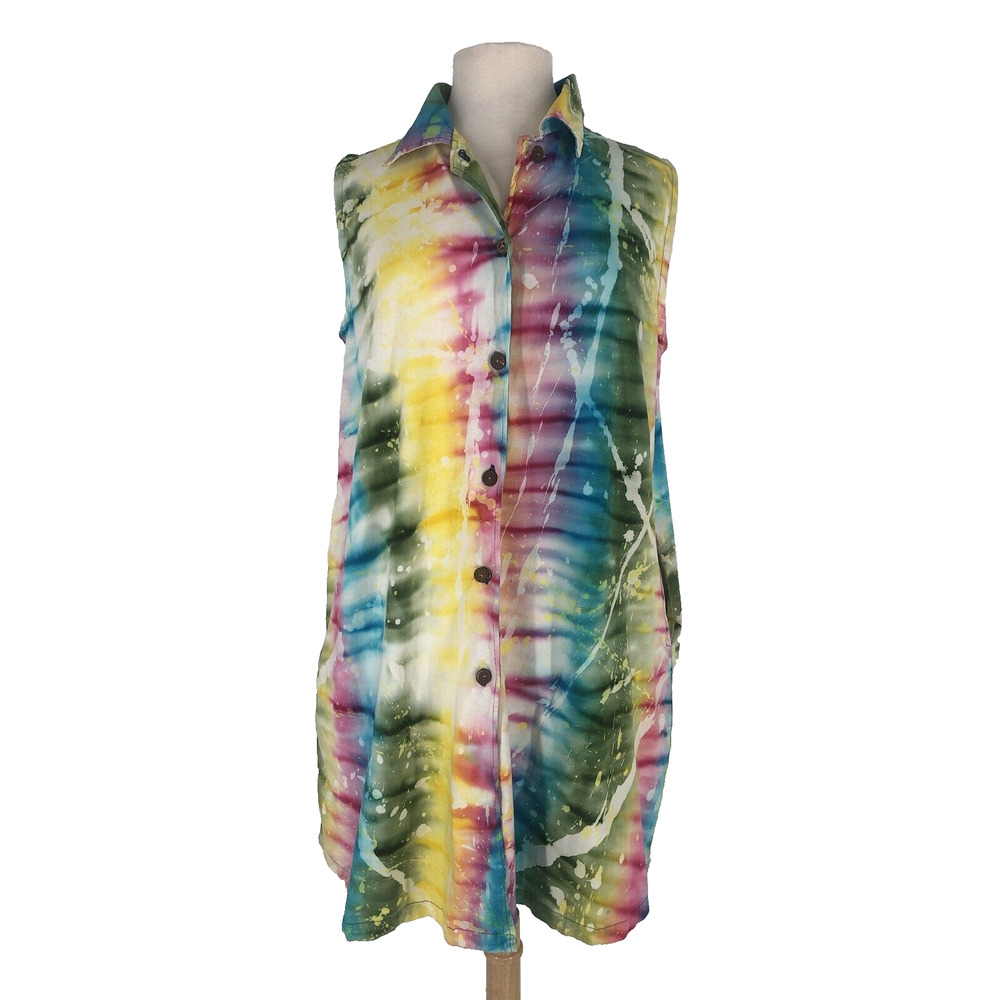 Indah Tie Dye Size Small Short Sleeveless Collared Festival Dress Coverup